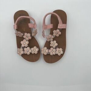 BoHo Girls Rinestone Flower T-Strap Flat Sandals Elastic Slingback Summer